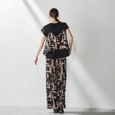 【ＷＥＢ限定】配色スカーフプリントワイドパンツ≪手洗い可能≫