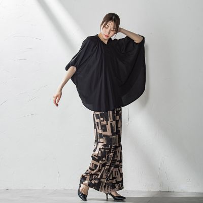 【ＷＥＢ限定】配色スカーフプリントワイドパンツ≪手洗い可能≫