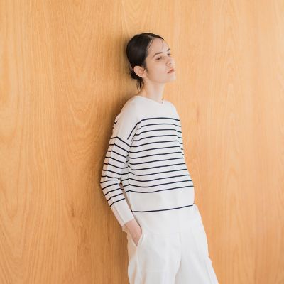 ＜la.f...（Women）＞ＬＥＸＵＳ浅めＶネックボーダーニット≪手洗い可能≫