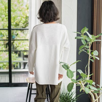 デニム切替ケーブルニット