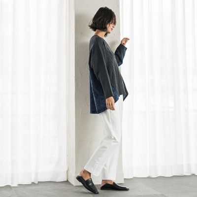 デニム切替ケーブルニット