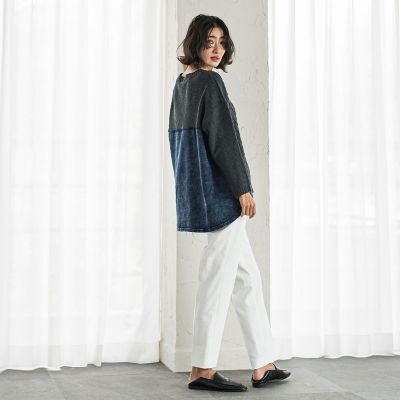 デニム切替ケーブルニット