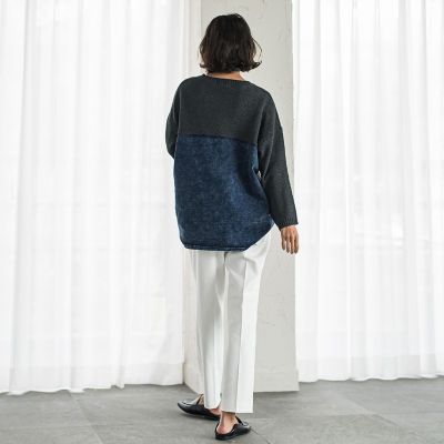 デニム切替ケーブルニット