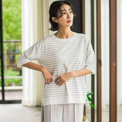 ＜la.f...（Women）＞Ｔシャツ風ボーダーニットプルオーバー≪手洗い可能≫