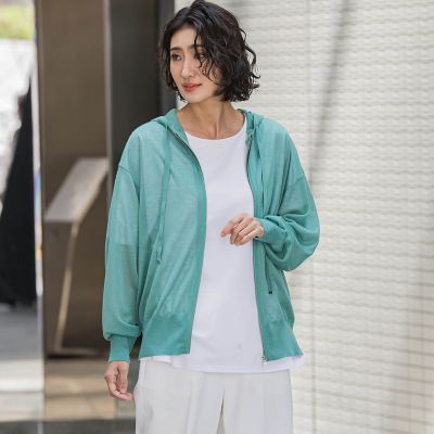 ＜la.f...（Women）＞シアーラメニットパーカー≪手洗い可能≫
