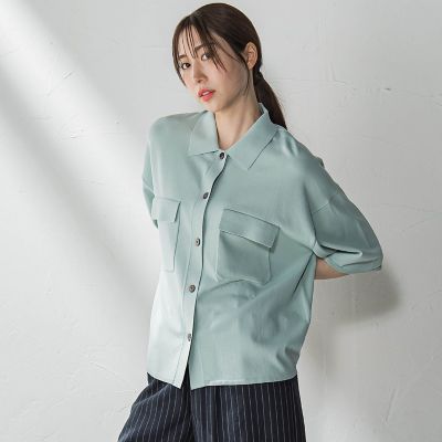 ポケット付き襟ニット≪手洗い可能≫