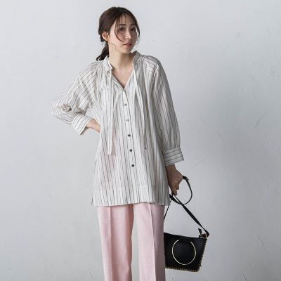 【SALE】la.f...（Women）/ラ エフ ラメストライプブラウス&#8810;洗濯機で洗える&#8811; 21ホワイトケイ トップス【三越伊勢丹/公式】