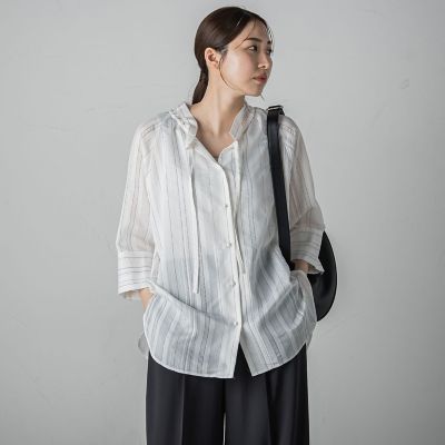 セミシアーストライプブラウス≪洗濯機で洗える≫