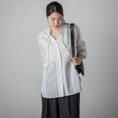 セミシアーストライプブラウス≪洗濯機で洗える≫