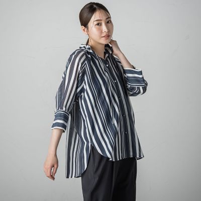 セミシアーストライプブラウス≪洗濯機で洗える≫