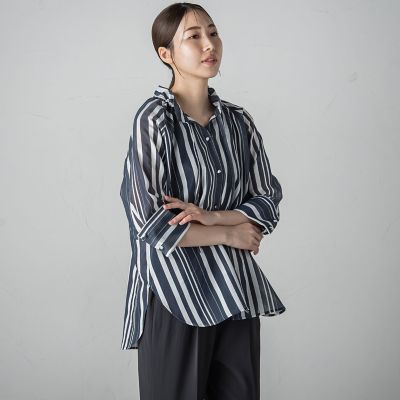 セミシアーストライプブラウス≪洗濯機で洗える≫