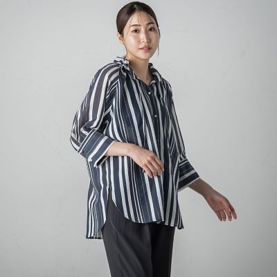 セミシアーストライプブラウス≪洗濯機で洗える≫