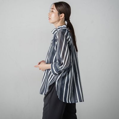 セミシアーストライプブラウス≪洗濯機で洗える≫