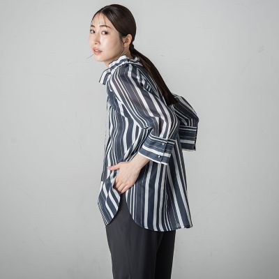 セミシアーストライプブラウス≪洗濯機で洗える≫