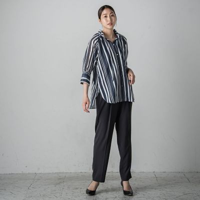 セミシアーストライプブラウス≪洗濯機で洗える≫