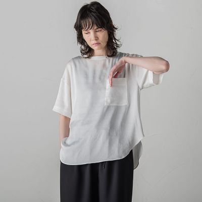 胸ポケットサテンヴィンテージブラウス≪手洗い可能≫