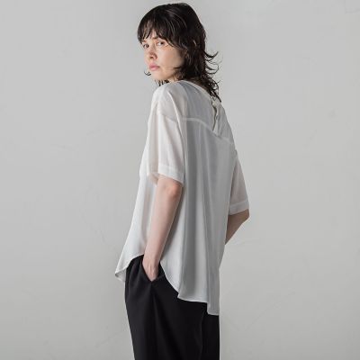 胸ポケットサテンヴィンテージブラウス≪手洗い可能≫