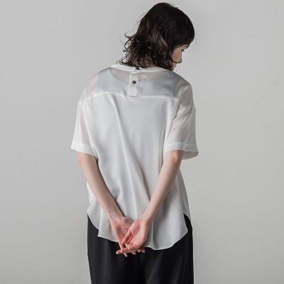 胸ポケットサテンヴィンテージブラウス≪手洗い可能≫