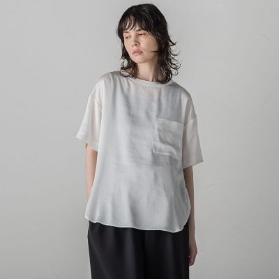 胸ポケットサテンヴィンテージブラウス≪手洗い可能≫