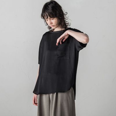 胸ポケットサテンヴィンテージブラウス≪手洗い可能≫