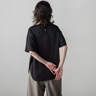 胸ポケットサテンヴィンテージブラウス≪手洗い可能≫