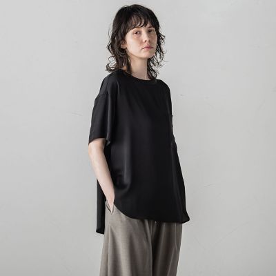 胸ポケットサテンヴィンテージブラウス≪手洗い可能≫