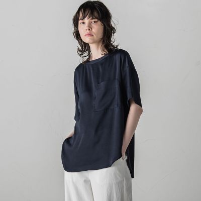 胸ポケットサテンヴィンテージブラウス≪手洗い可能≫