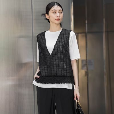 リボンジャガードツィードブラウス≪洗濯機で洗える≫