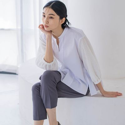 袖レースブラウス≪洗濯機で洗える／防シワ／接触冷感／紫外線防止≫