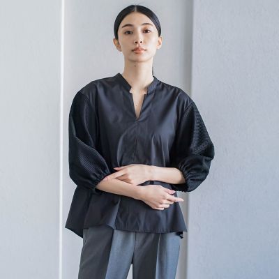 袖レースブラウス≪洗濯機で洗える／防シワ／接触冷感／紫外線防止≫