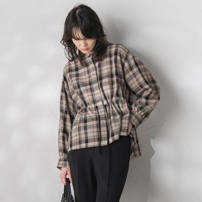 ドロストペプラムチェックブラウス≪洗濯機で洗える≫