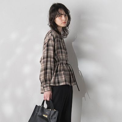 ドロストペプラムチェックブラウス≪洗濯機で洗える≫