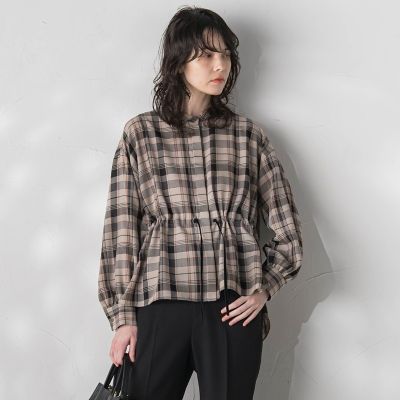 ドロストペプラムチェックブラウス≪洗濯機で洗える≫
