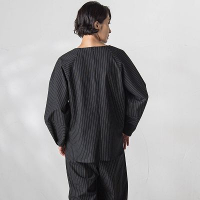 ピンストライプブラウス≪洗濯機で洗える／防シワ／セットアップ対応