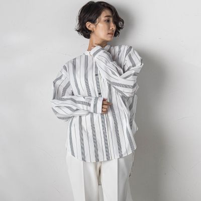 ブラウス シャツ 「WEB限定」ストライプショートシャツ「洗濯機で洗える」 レディース マルチストライプシャツブラウス≪洗濯機で洗える≫ | la.f