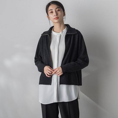 フロント配色バンドカラーブラウス≪洗濯機で洗える≫