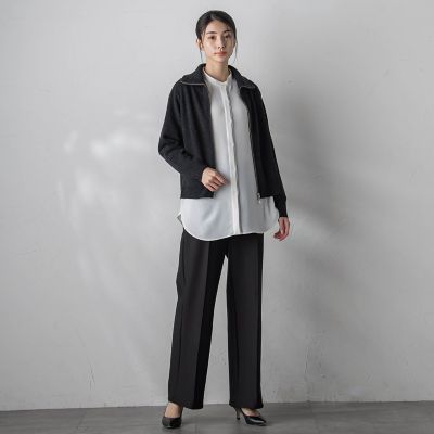 フロント配色バンドカラーブラウス≪洗濯機で洗える≫