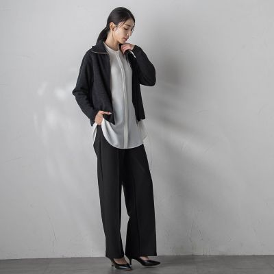 フロント配色バンドカラーブラウス≪洗濯機で洗える≫