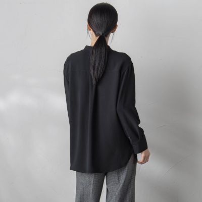 フロント配色バンドカラーブラウス≪洗濯機で洗える≫