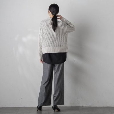 フロント配色バンドカラーブラウス≪洗濯機で洗える≫