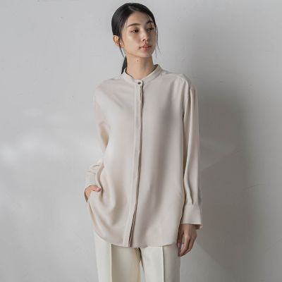 フロント配色バンドカラーブラウス≪洗濯機で洗える≫