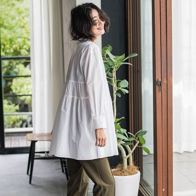 シルクブレンド　ギャザー　ブラウス　横幅ゆったり　体型カバー biyori】”ふんわり体型カバー”切替ギャザーブラウス≪洗濯