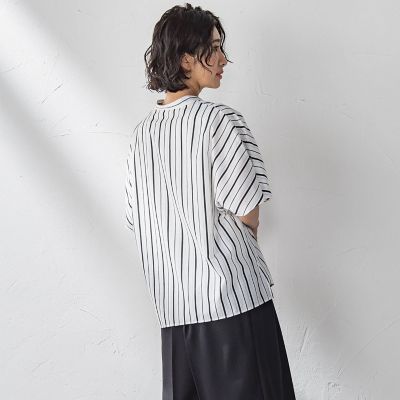 半袖ストライプブラウス≪洗濯機で洗える≫