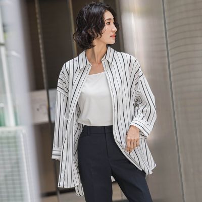 ＜la.f...（Women）＞オーバーサイズストライプシャツ≪洗濯機で洗える≫