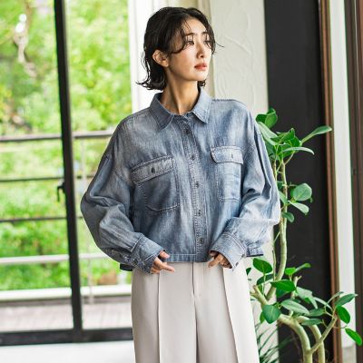 ＜la.f...（Women）＞【ｂｉｙｏｒｉ】ショート丈デニムシャツ≪手洗い可能≫