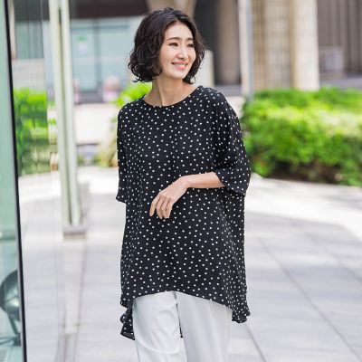 ＜la.f...（Women）＞【ｂｉｙｏｒｉ】”着心地さらっと”半袖万能フレアチュニック≪洗濯機で洗える≫