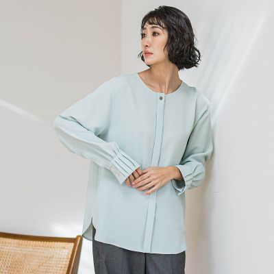 la.f...（Women）/ラ エフ メランジツイルノーカラーブラウス&#8810;洗濯機で洗える&#8811; 09グリーン トップス【三越伊勢丹/公式】