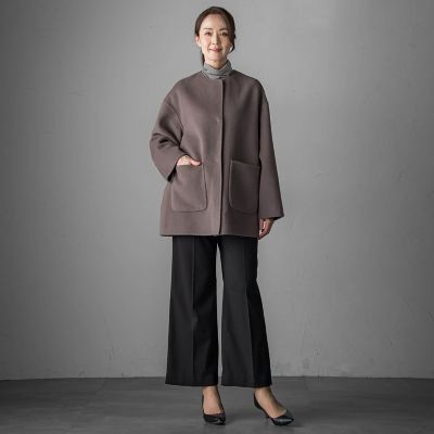 大きいサイズ】”軽さと贅沢なぬくもり”ノーカラーリバーコート | la.f