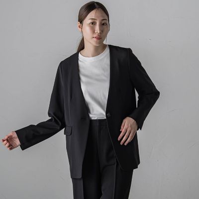 【大きいサイズ】ドライギャバストレッチノーカラージャケット≪手洗い可能／セットアップ対応≫
