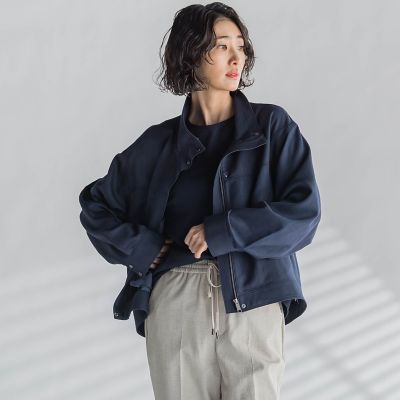 【大きいサイズ】スタンドカラーデニムブルゾン≪洗濯機で洗える≫